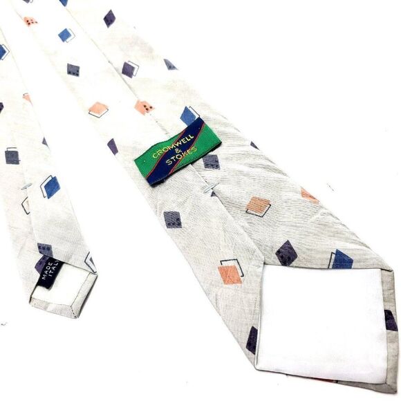 Cromwell & Stokes Gray Silk Tie Woven Skinny Geometric - Picture 3 of 6